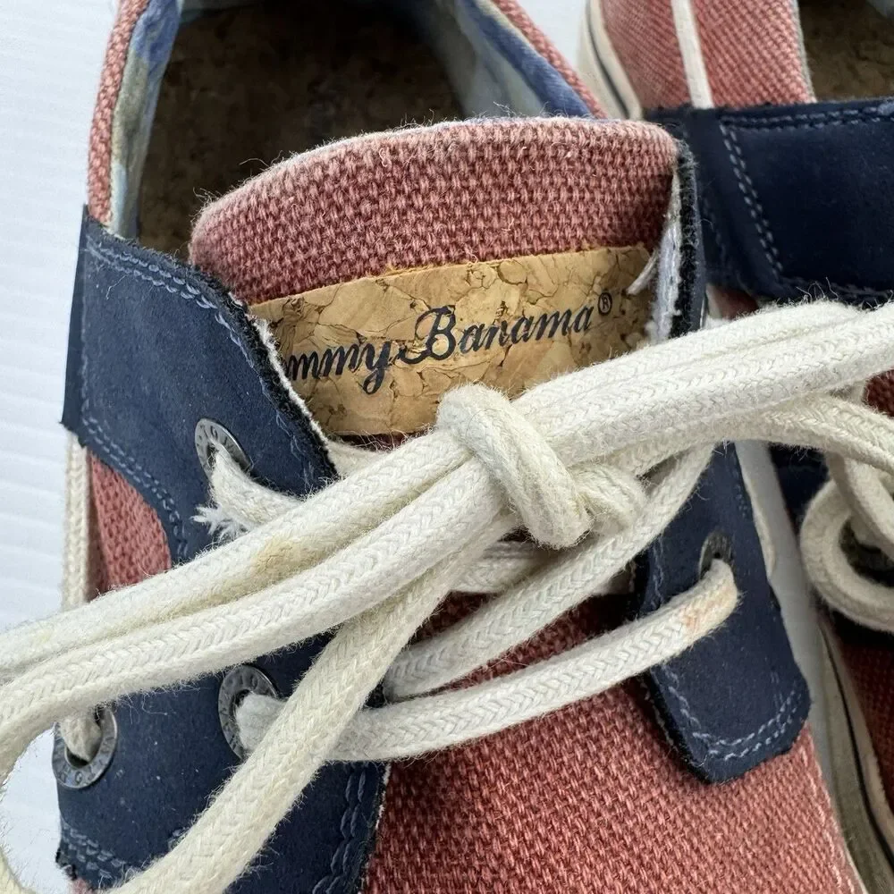 Tommy Bahama Asunder Stripes Canvas Boat Shoes Red Blue Men 10.5 Deck Nautical